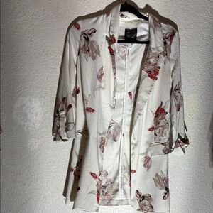 Dynamite Cream and Red Patterned Blazer